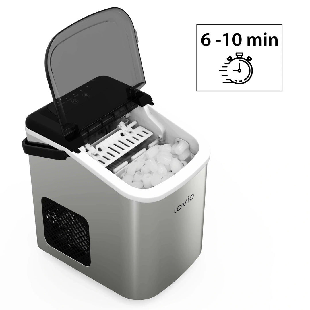 Домашен ледогенератор Lovio Crystal Ice, стоманен, сребрист, за бързо приготвяне на лед