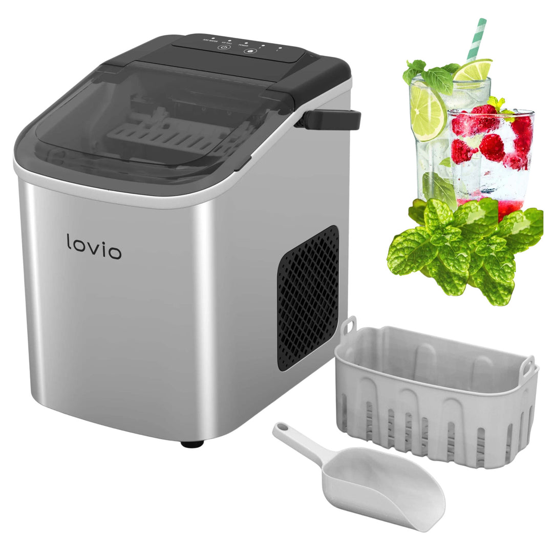 Домашен ледогенератор Lovio Crystal Ice, стоманен, сребрист, за бързо приготвяне на лед