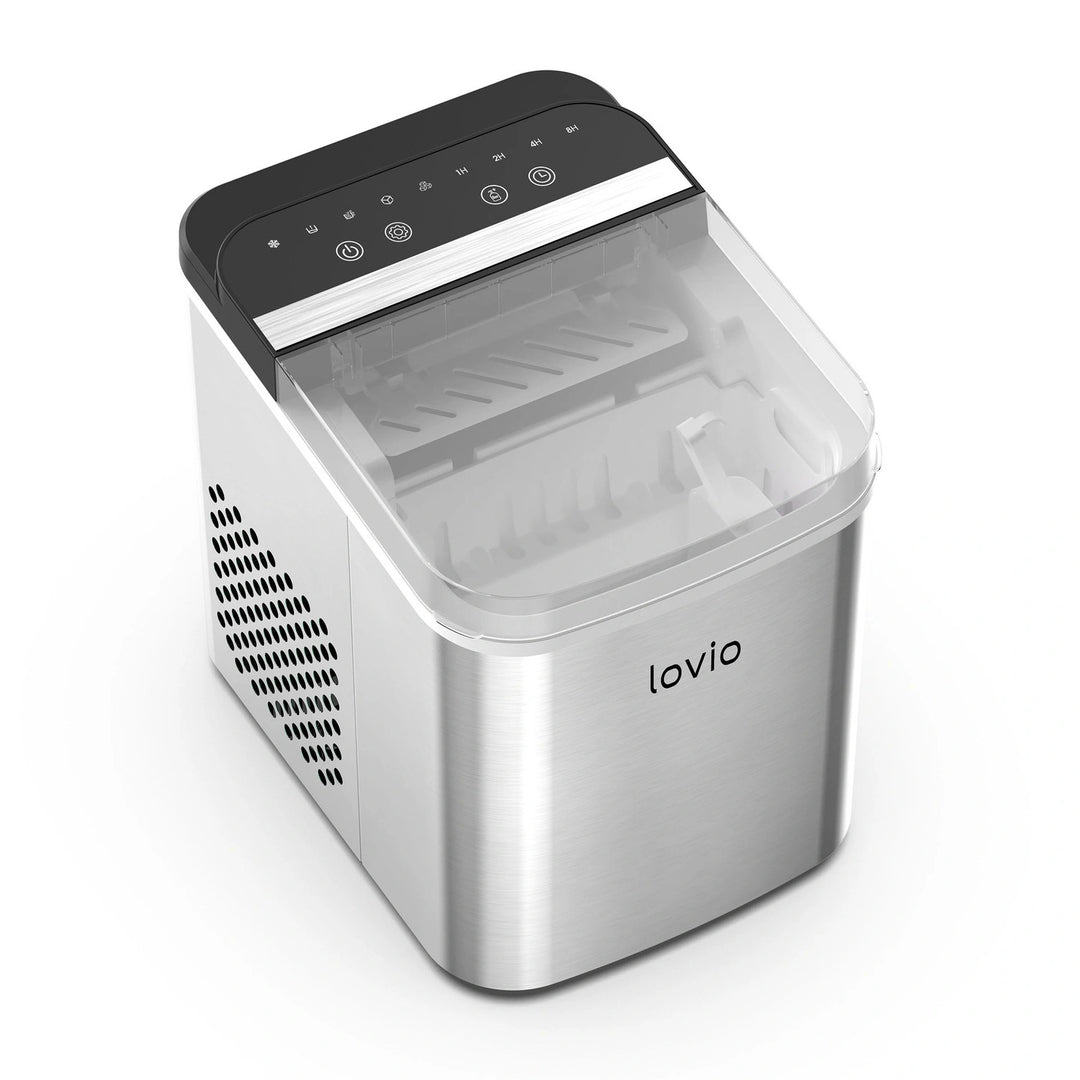 Домашен ледогенератор Lovio Crystal Ice Plus, от стомана, в сребрист цвят, за бързо приготвяне на лед