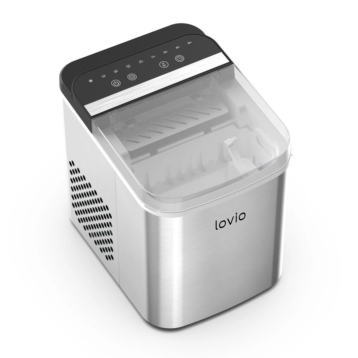 Домашен ледогенератор Lovio Crystal Ice Plus, от стомана, в сребрист цвят, за бързо приготвяне на лед