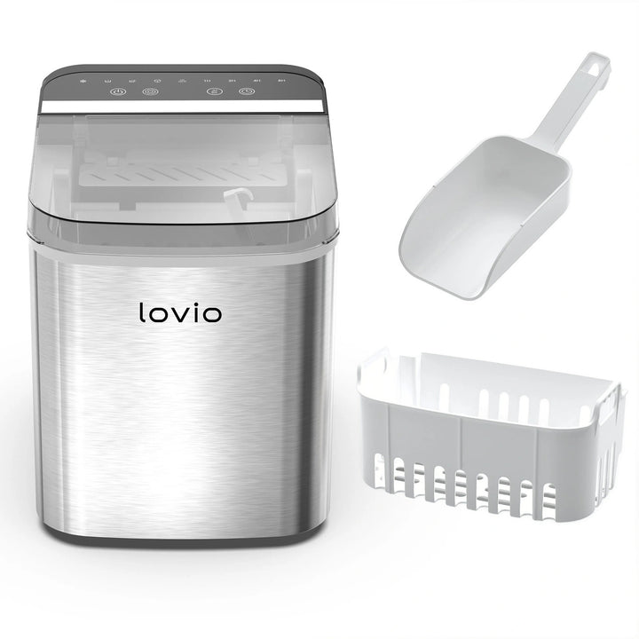 Домашен ледогенератор Lovio Crystal Ice Plus, от стомана, в сребрист цвят, за бързо приготвяне на лед