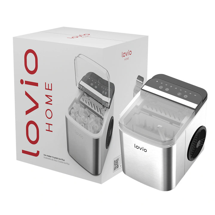 Домашен ледогенератор Lovio Crystal Ice Plus, от стомана, в сребрист цвят, за бързо приготвяне на лед