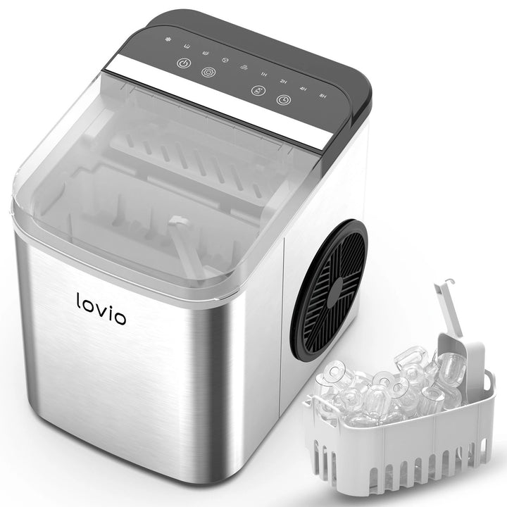 Домашен ледогенератор Lovio Crystal Ice Plus, от стомана, в сребрист цвят, за бързо приготвяне на лед
