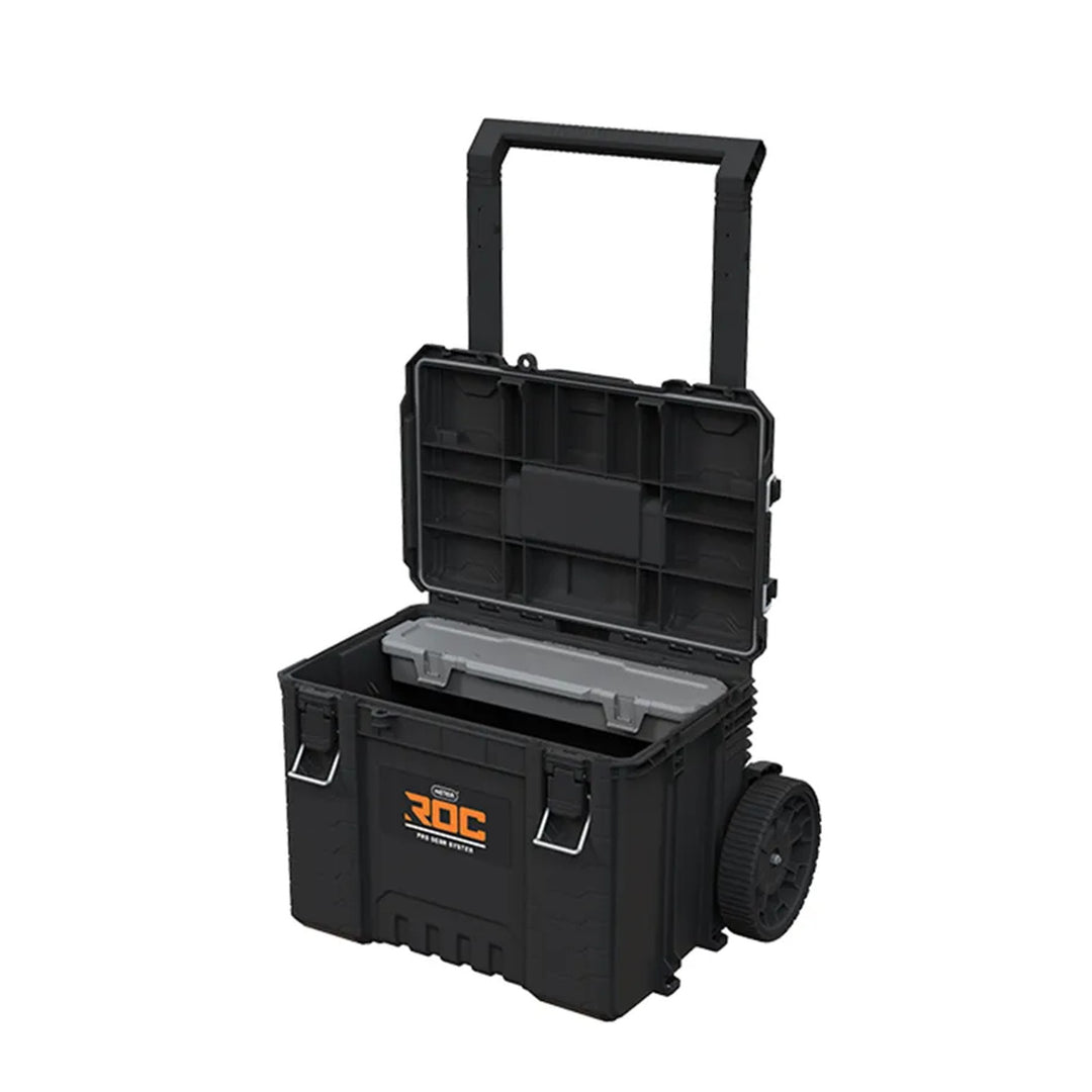 Комплект от 3 кутии за инструменти Keter ROC Pro Gear 2.0, общ обем 110 л, степен на защита IP65, сгъваема телескопична дръжка, възможност за заключване с катинар, 256982