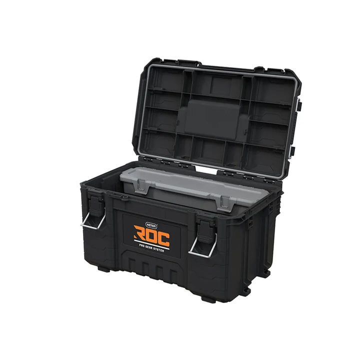Комплект от 3 кутии за инструменти Keter ROC Pro Gear 2.0, общ обем 110 л, степен на защита IP65, сгъваема телескопична дръжка, възможност за заключване с катинар, 256982