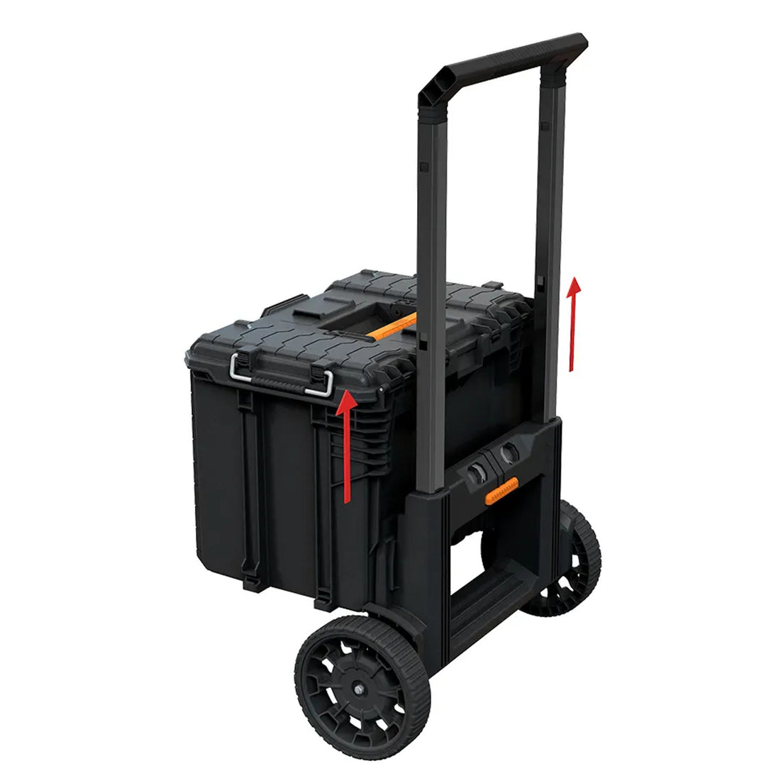 Комплект от 3 кутии за инструменти Keter ROC Pro Gear 2.0, общ обем 110 л, степен на защита IP65, сгъваема телескопична дръжка, възможност за заключване с катинар, 256982