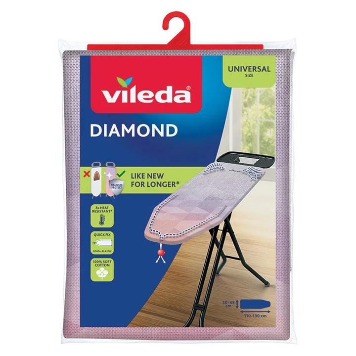 Калъф за дъска за гладене Vileda Diamond, дължина 110–130 см, устойчив на високи температури, система Quick Fix, 142468