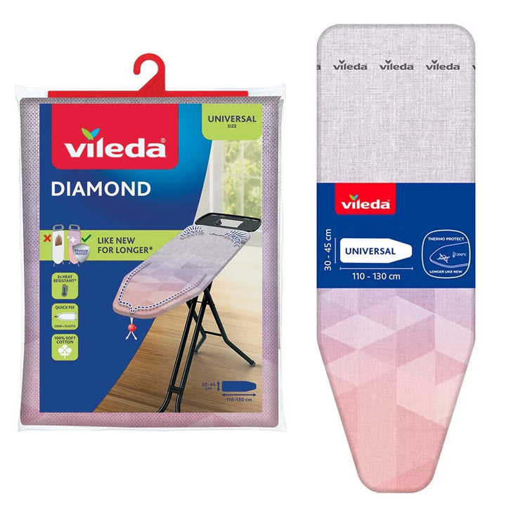 Калъф за дъска за гладене Vileda Diamond, дължина 110–130 см, устойчив на високи температури, система Quick Fix, 142468