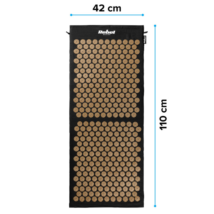Здравословна подложка с шипове за акупресура с възглавница, 110x42 см, XL, златни шипове, Rebel Active