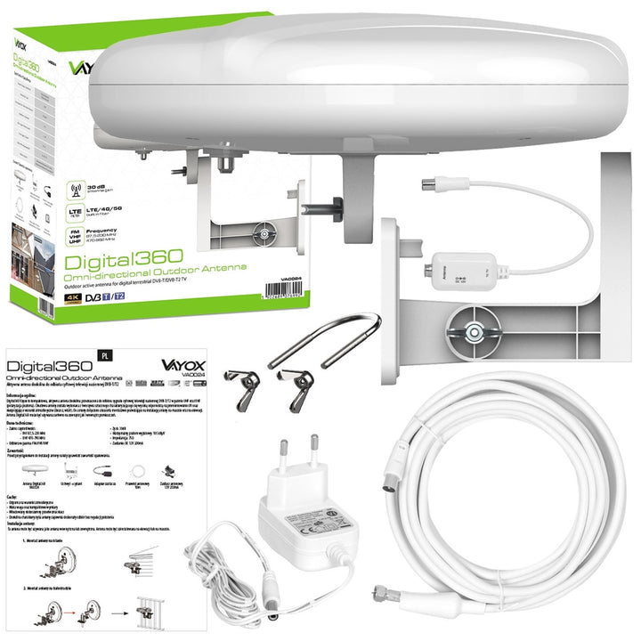 Външна антена Digital360 4G LTE FM VHF UHF VA0024 Vayox