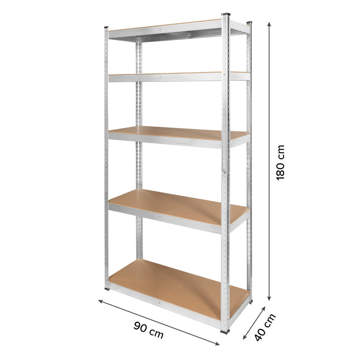 Метален стелаж за склад, 5 рафта, максимално натоварване до 750 кг, 180x90x40, сребрист, модел „Rebel“, 2 броя