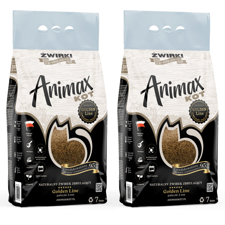 Агломерираща котешка тоалетна, Animax Golden line 3 мм, малки топчета, 2 торби по 7 л