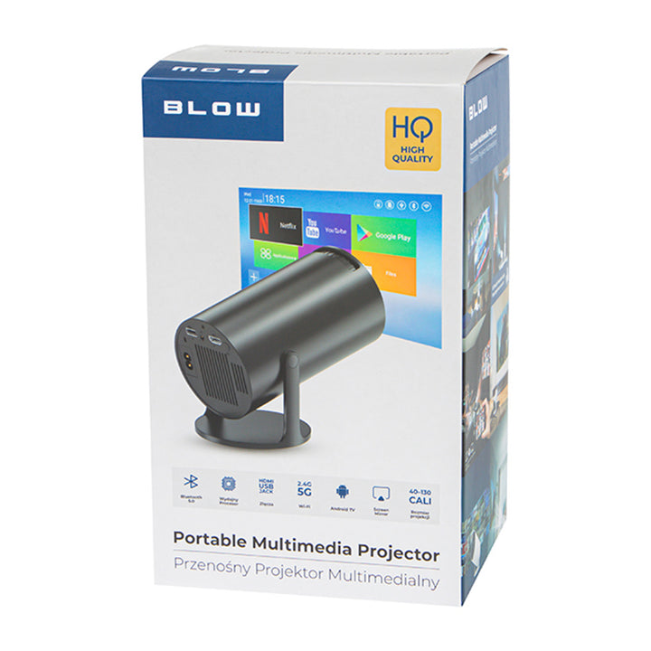 Преносим проектор Blow, Android TV, вграден високоговорител 3 W, разделителна способност 720p и декодиране до 4K, ясно и живо изображение, 79-705#