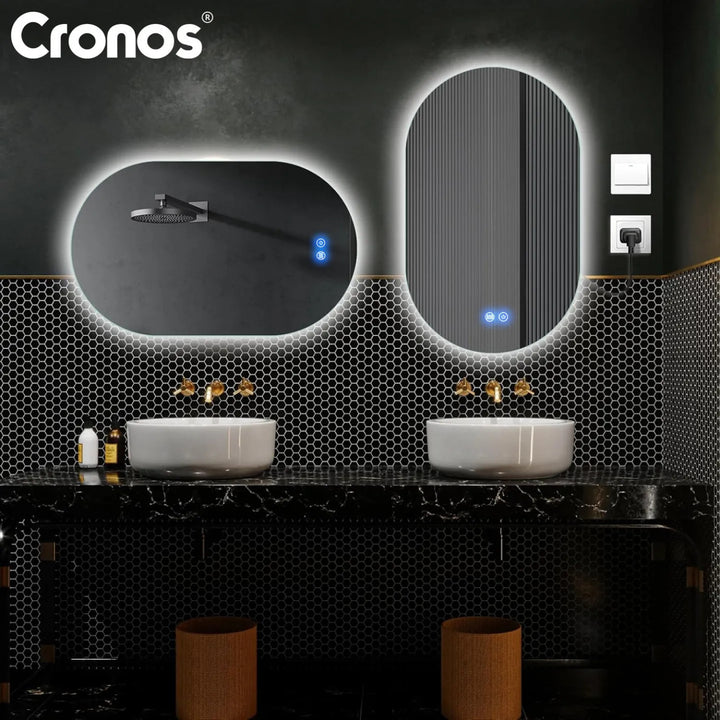 Отопляемо огледало Cronos, овално 50x80 см, LED в три цвята, степен на защита IP44, система против замъгляване