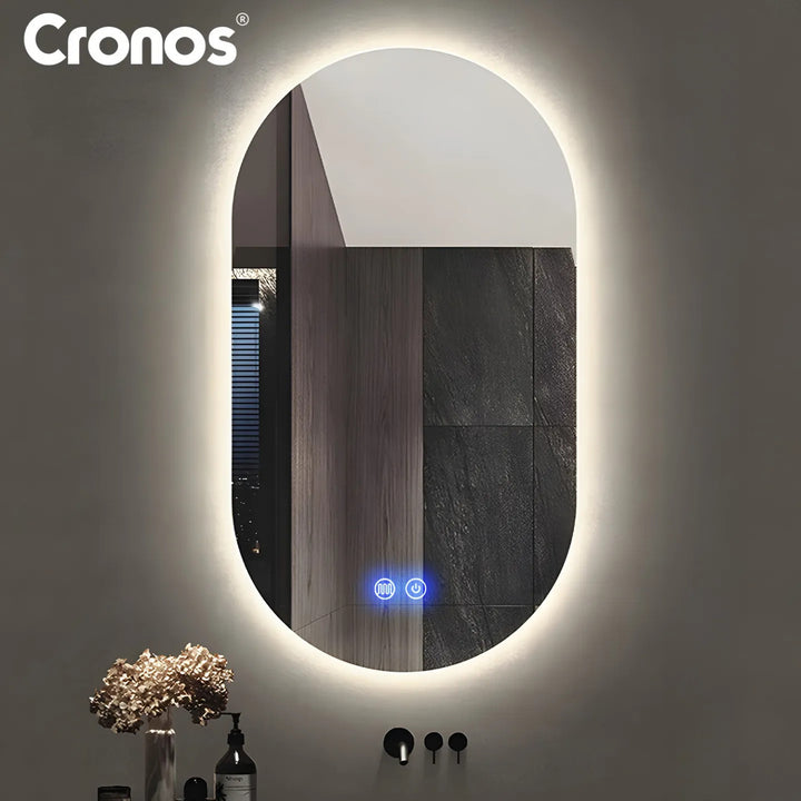 Отопляемо огледало Cronos, овално 50x80 см, LED в три цвята, степен на защита IP44, система против замъгляване