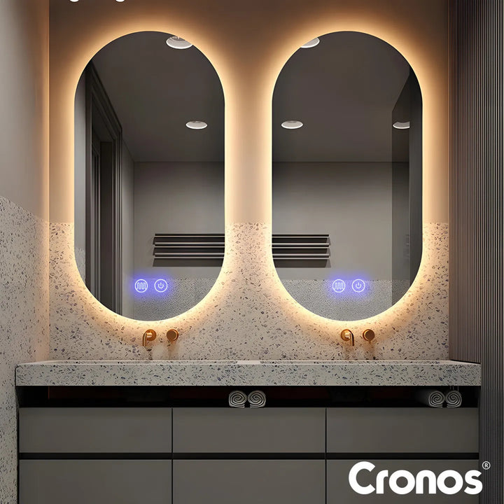 Отопляемо огледало Cronos, овално 50x80 см, LED в три цвята, степен на защита IP44, система против замъгляване