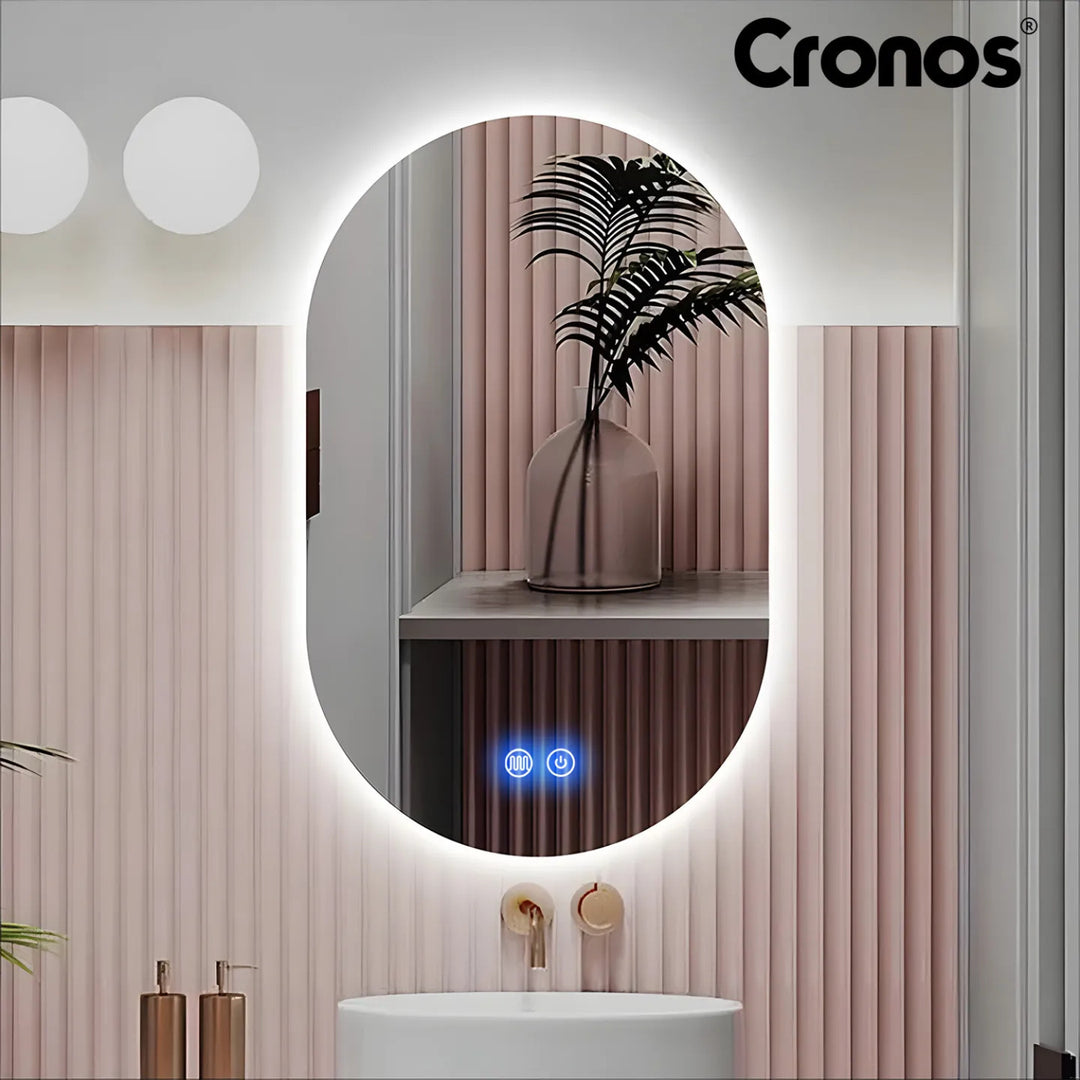 Отопляемо огледало Cronos, овално 50x80 см, LED в три цвята, степен на защита IP44, система против замъгляване