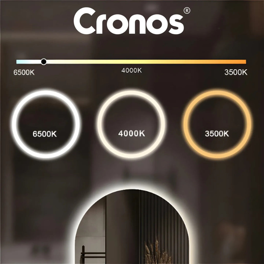 Отопляемо огледало Cronos, овално 50x80 см, LED в три цвята, степен на защита IP44, система против замъгляване