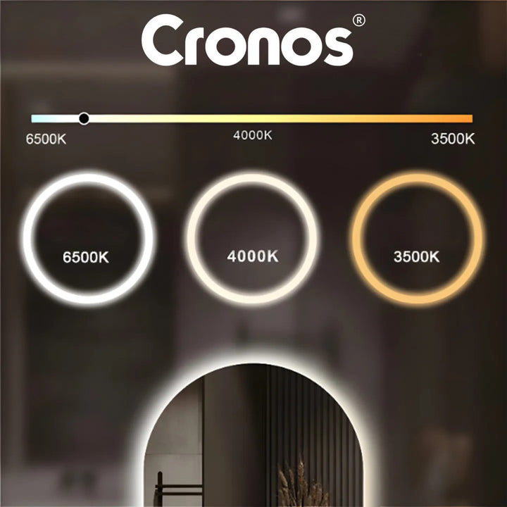 Отопляемо огледало Cronos, овално 50x80 см, LED в три цвята, степен на защита IP44, система против замъгляване