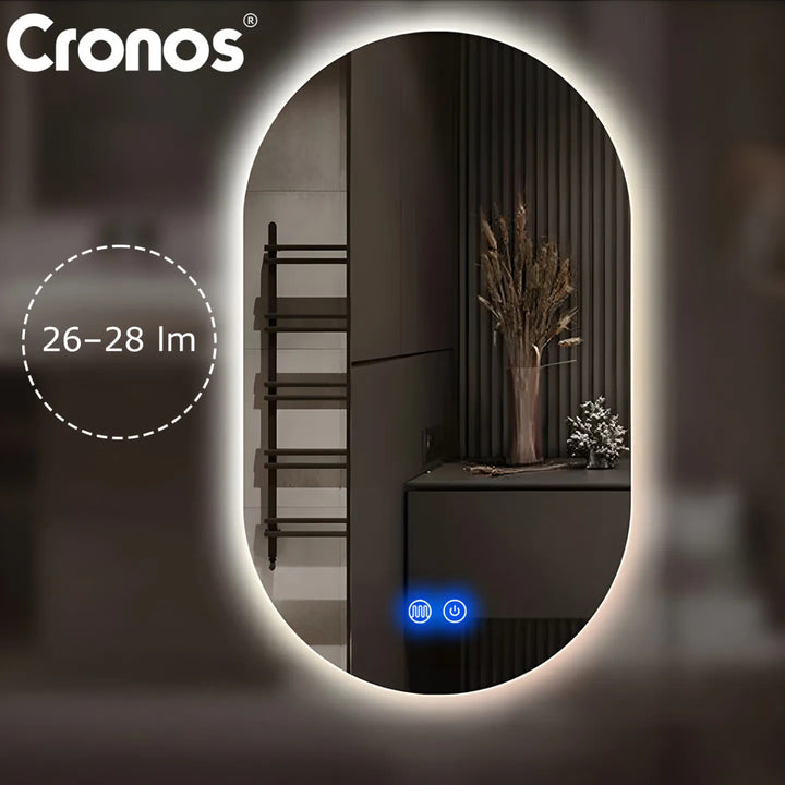 Отопляемо огледало Cronos, овално 50x80 см, LED в три цвята, степен на защита IP44, система против замъгляване