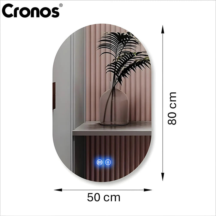 Отопляемо огледало Cronos, овално 50x80 см, LED в три цвята, степен на защита IP44, система против замъгляване