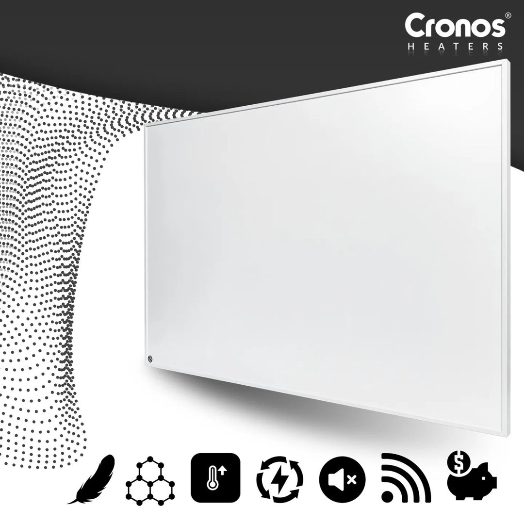 Инфрачервен нагревател Cronos Graphene, мощност 300 W, цвят: бял, отоплява помещение до 8 м², дистанционно управление, PRO CGP-300TWP