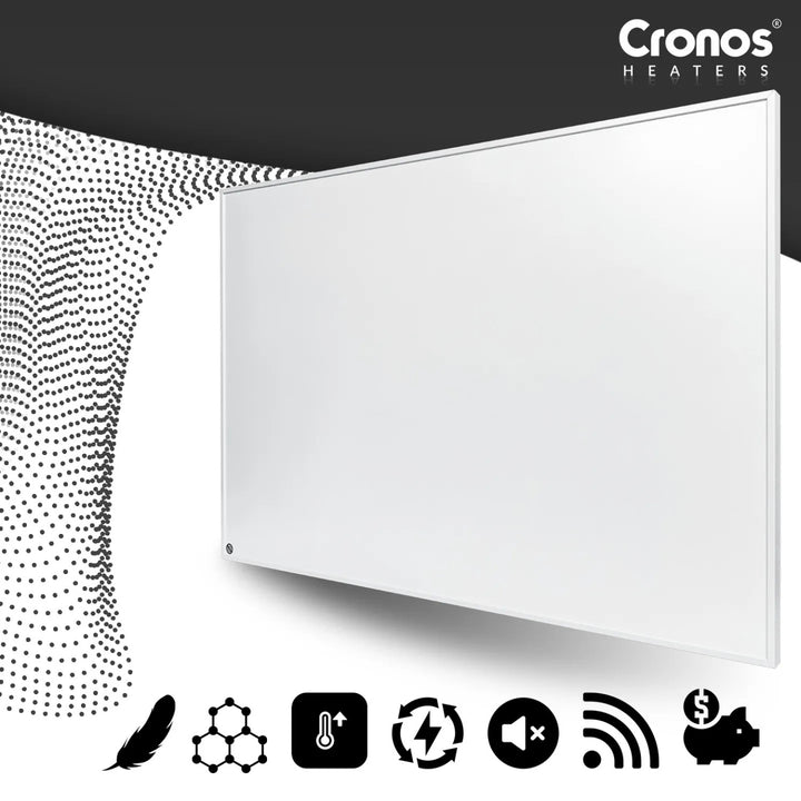 Инфрачервен нагревател Cronos Graphene, мощност 300 W, цвят: бял, отоплява помещение до 8 м², дистанционно управление, PRO CGP-300TWP