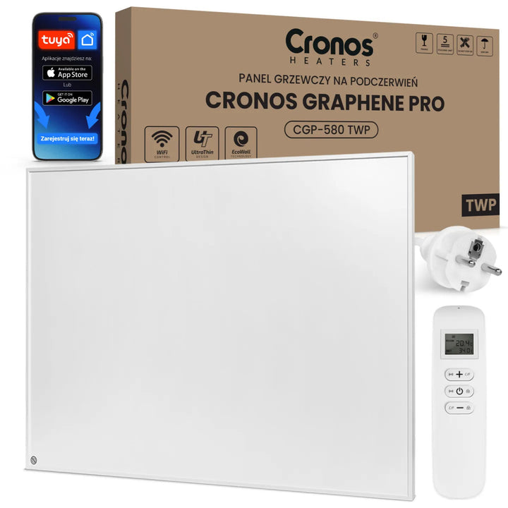 Инфрачервен нагревател Cronos Graphene, мощност 580 W, цвят бял, отоплява помещение до 16 м², дистанционно управление, PRO CGP-580TWP