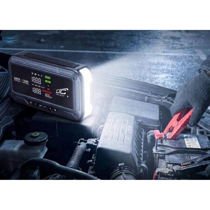 Jump Starter LTC, 12 000 mAh, с компресор, фенерче и преносимо зарядно устройство, LCD дисплей, мощност 65 W, кабели и калъф в комплекта, LXJS120
