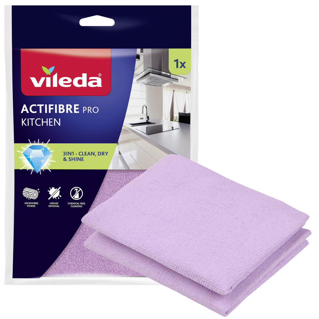 Кърпа Vileda Actifibre Pro, за кухня, 1 бр., от микрофибра, с PVA покритие, подходяща за пране до 60 °C, 183303