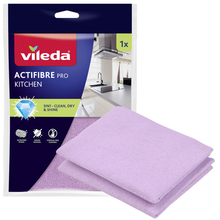 Кърпа Vileda Actifibre Pro, за кухня, 1 бр., от микрофибра, с PVA покритие, подходяща за пране до 60 °C, 183303