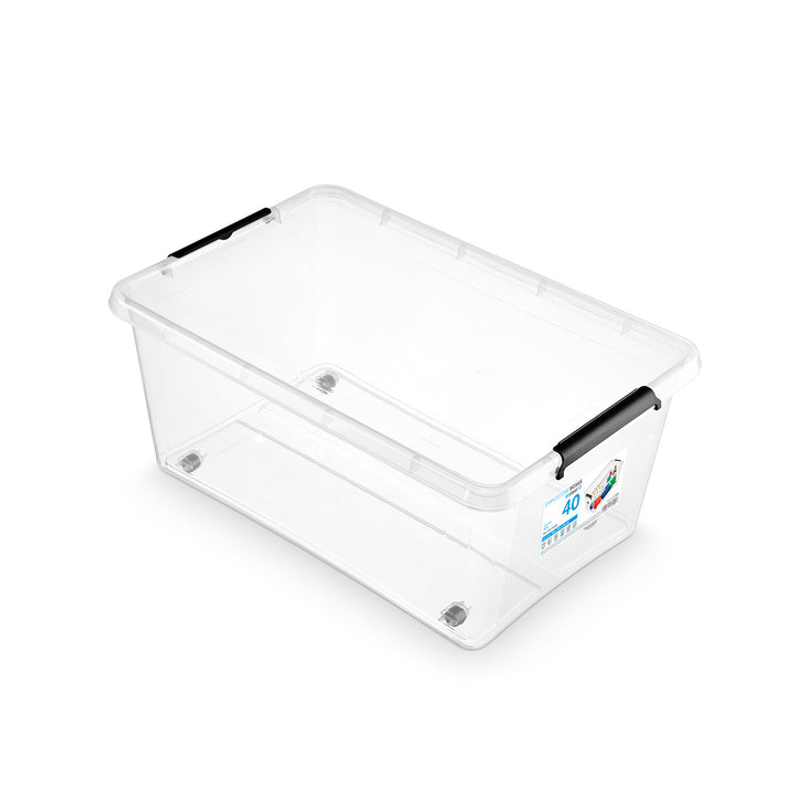 Контейнер Moxom SimpleStore, обем 40 л, прозрачен, с капак с клипсове, с колелца, без BPA, 04-0076