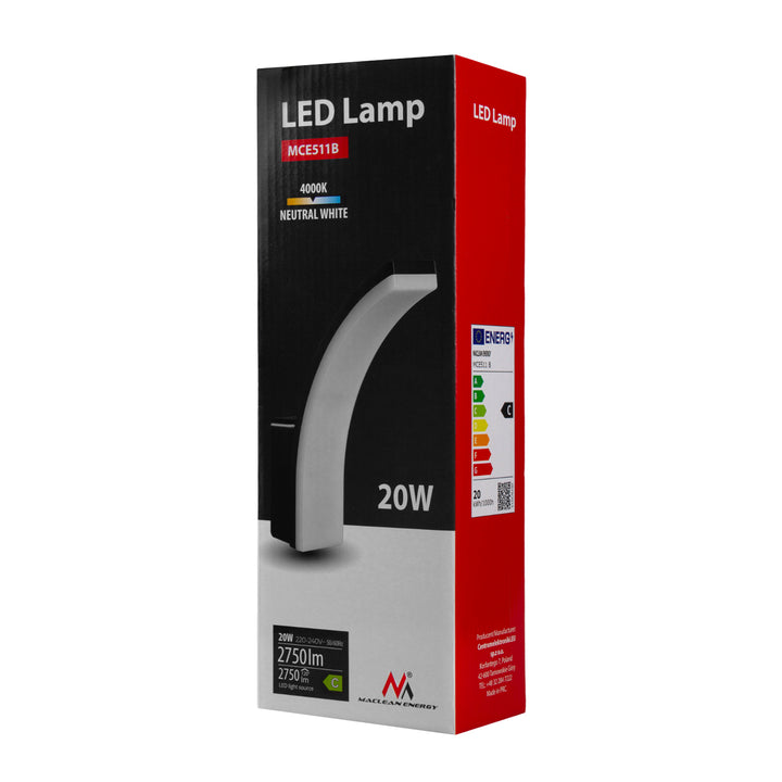 LED лампа Maclean, цвят: черен, 20 W, IP65, 2750 lm, неутрално бял цвят (4000 K) MCE511 B, 2 броя
