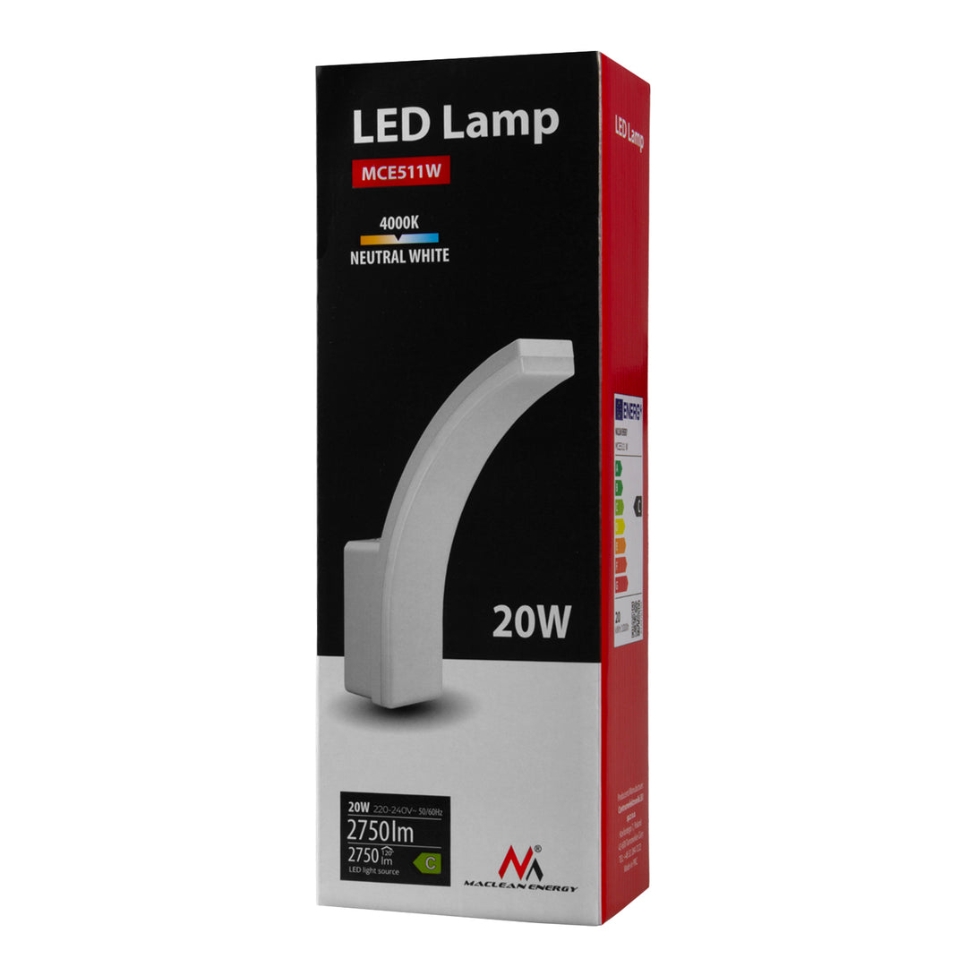 LED лампа Maclean, бял цвят, 20 W, IP65, 2750 lm, неутрално бяла светлина (4000 K) MCE511 W, 2 броя