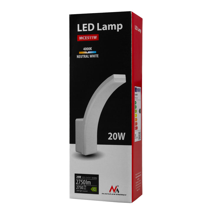 LED лампа Maclean, бял цвят, 20 W, IP65, 2750 lm, неутрално бяла светлина (4000 K) MCE511 W, 2 броя