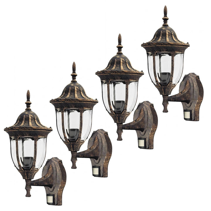 Стенна лампа Rabalux, за външна употреба, датчик за движение, IP43, E27, макс. 60 W, антично злато, Milano, 4 броя