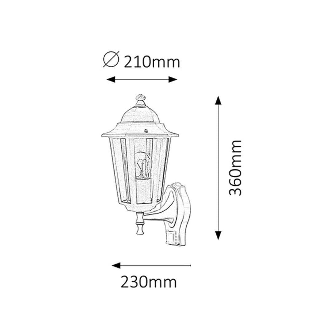Стенна лампа Rabalux, за външна употреба, с датчик за движение, IP43, E27, макс. 60 W, черна, Velence, 2 броя