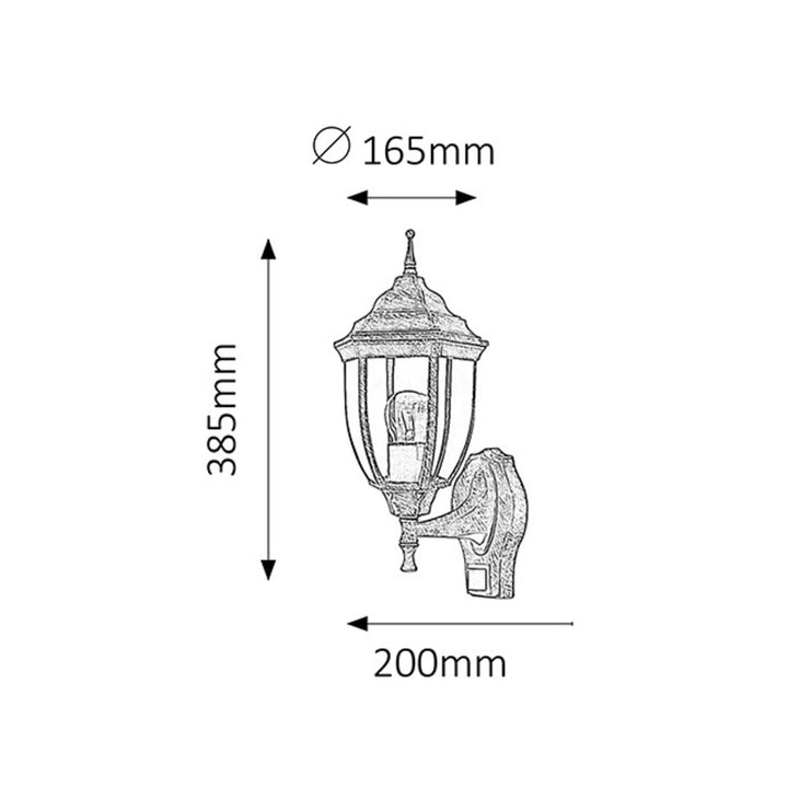 Стенна лампа Rabalux, за външна употреба, датчик за движение, IP43, E27, макс. 60 W, антично злато, Ница, 2 броя