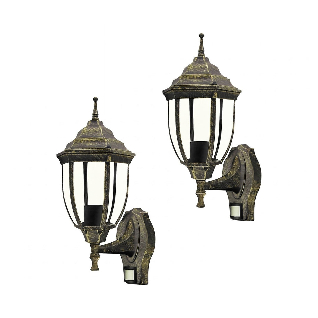 Стенна лампа Rabalux, за външна употреба, датчик за движение, IP43, E27, макс. 60 W, антично злато, Ница, 2 броя