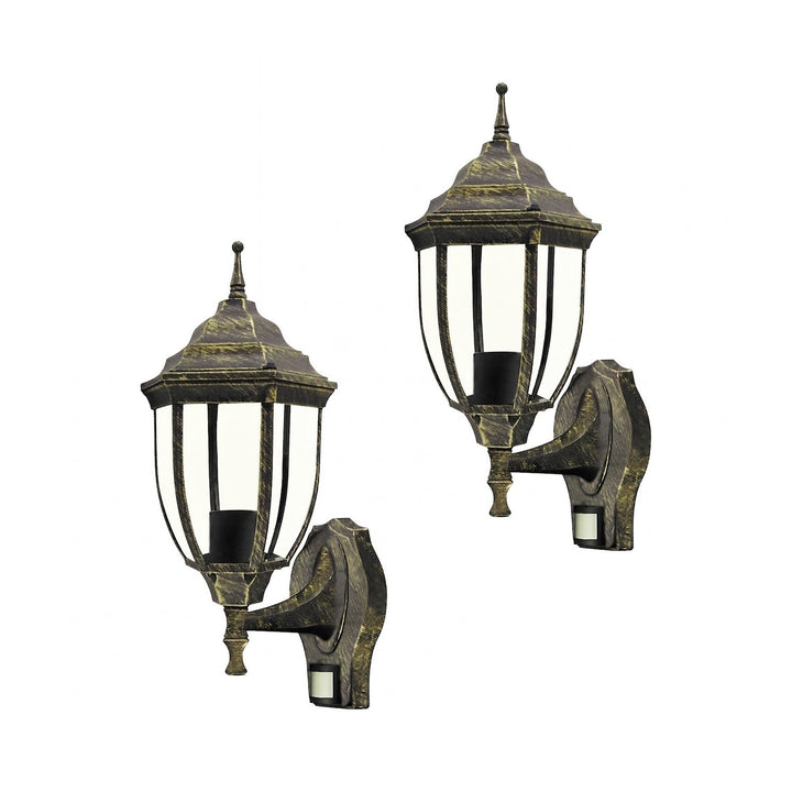 Стенна лампа Rabalux, за външна употреба, датчик за движение, IP43, E27, макс. 60 W, антично злато, Ница, 2 броя