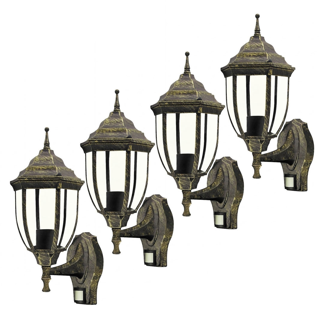 Стенна лампа Rabalux, за външна употреба, датчик за движение, IP43, E27, макс. 60 W, антично злато, Ница, 4 броя