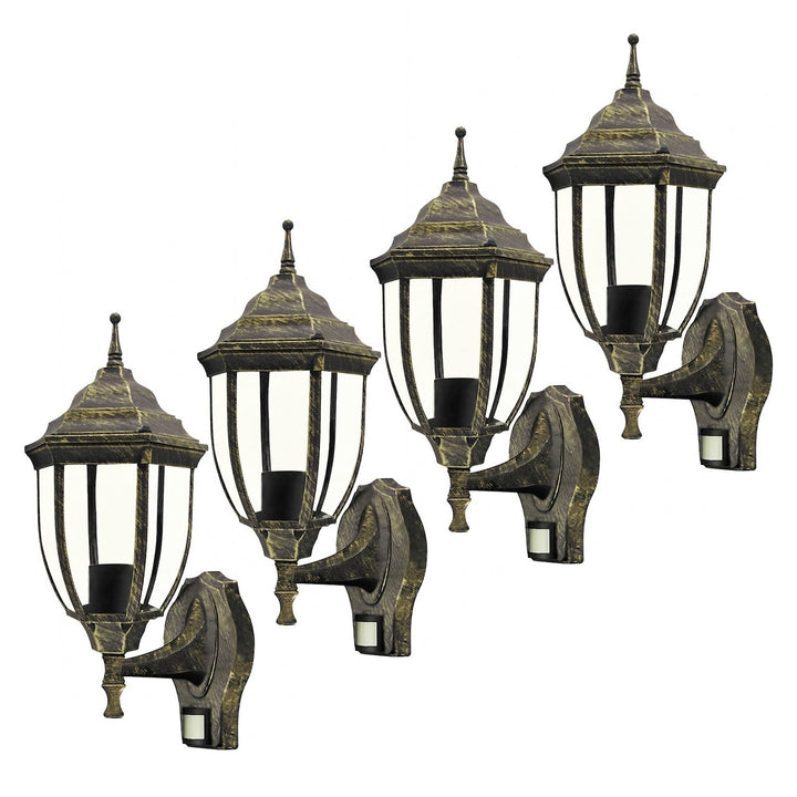Стенна лампа Rabalux, за външна употреба, датчик за движение, IP43, E27, макс. 60 W, антично злато, Ница, 4 броя