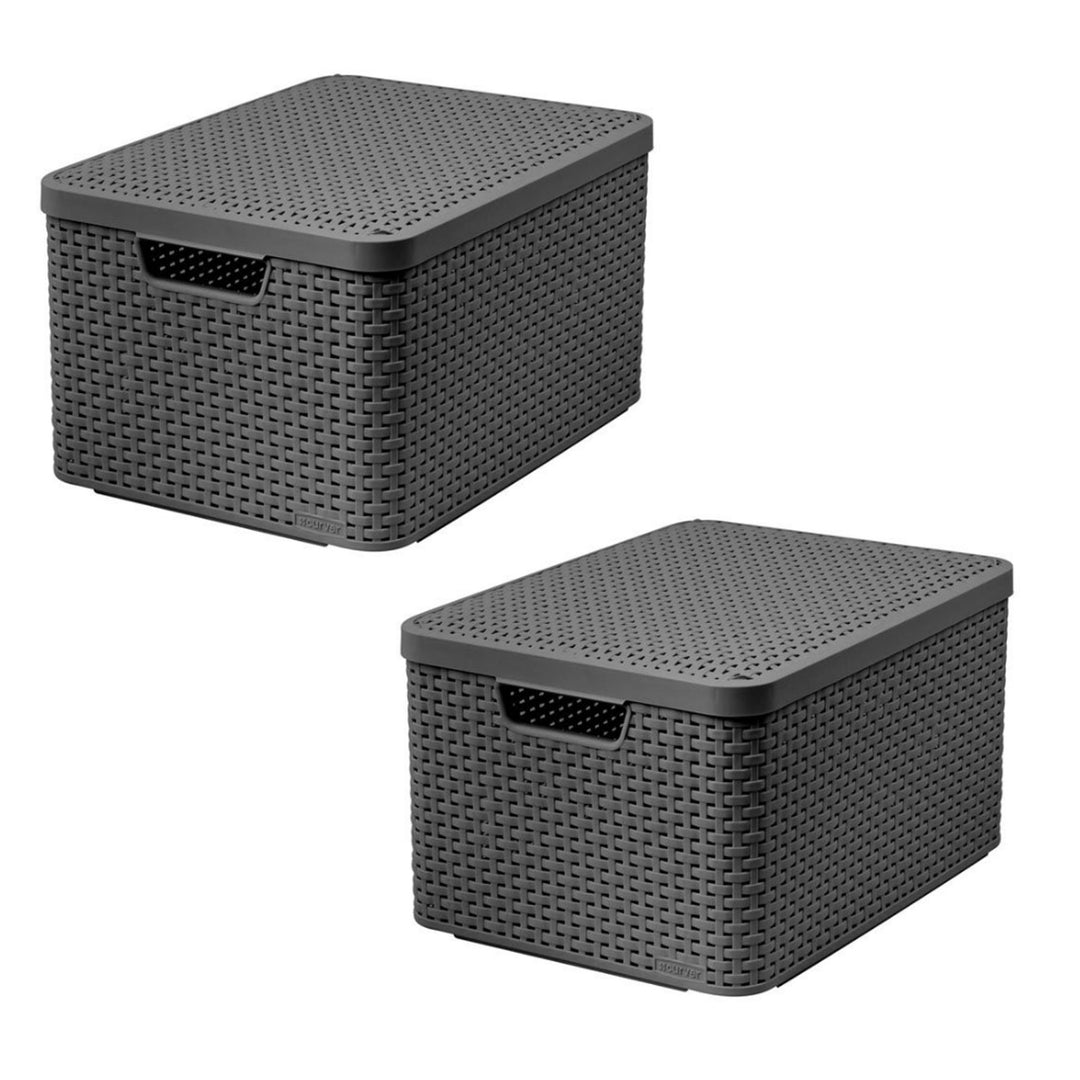 Кошница Curver, универсална, с капак, сива, Rattan Style L, 2 броя
