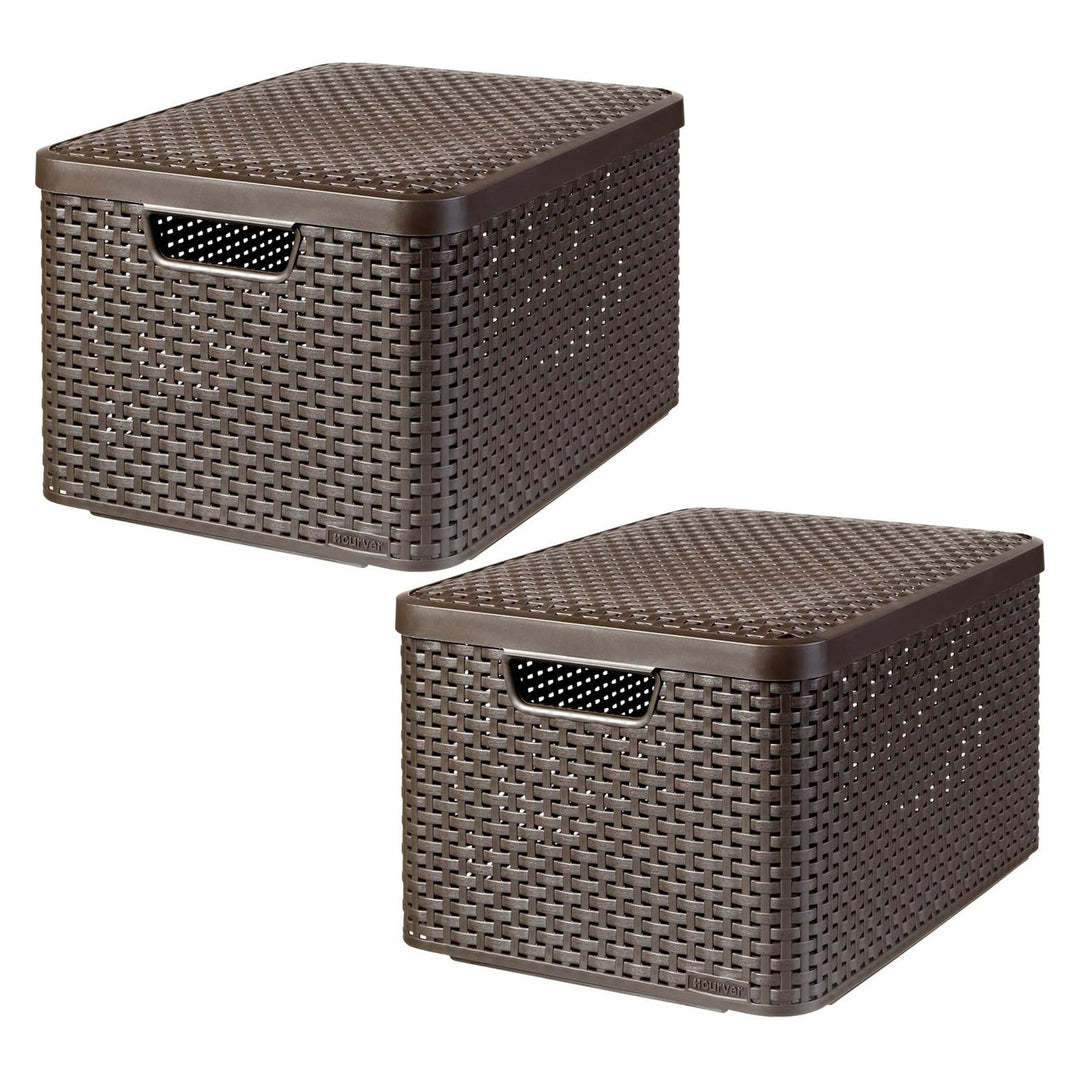 Кошница Curver, универсална, с капак, кафява, Rattan Style L, 2 броя