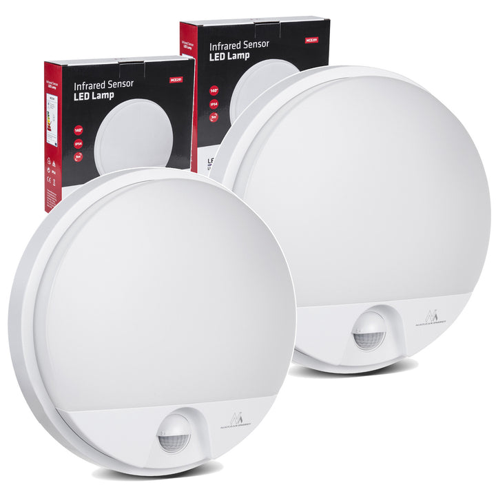 LED лампа с датчик за движение Maclean, PIR датчик, бял цвят, 15 W, IP54, 1100 lm, неутрален цвят, MCE291 W, 2 броя