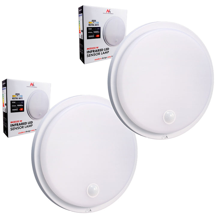 LED лампа с датчик за движение Maclean, PIR датчик, бял цвят, 10 W, IP65, 1000 lm, неутрален цвят, MCE525 W, 2 броя