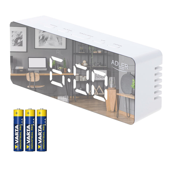 Будилник с LED дисплей и термометър Adler AD 1189 W + 3 алкални батерии AAA Varta Industrial
