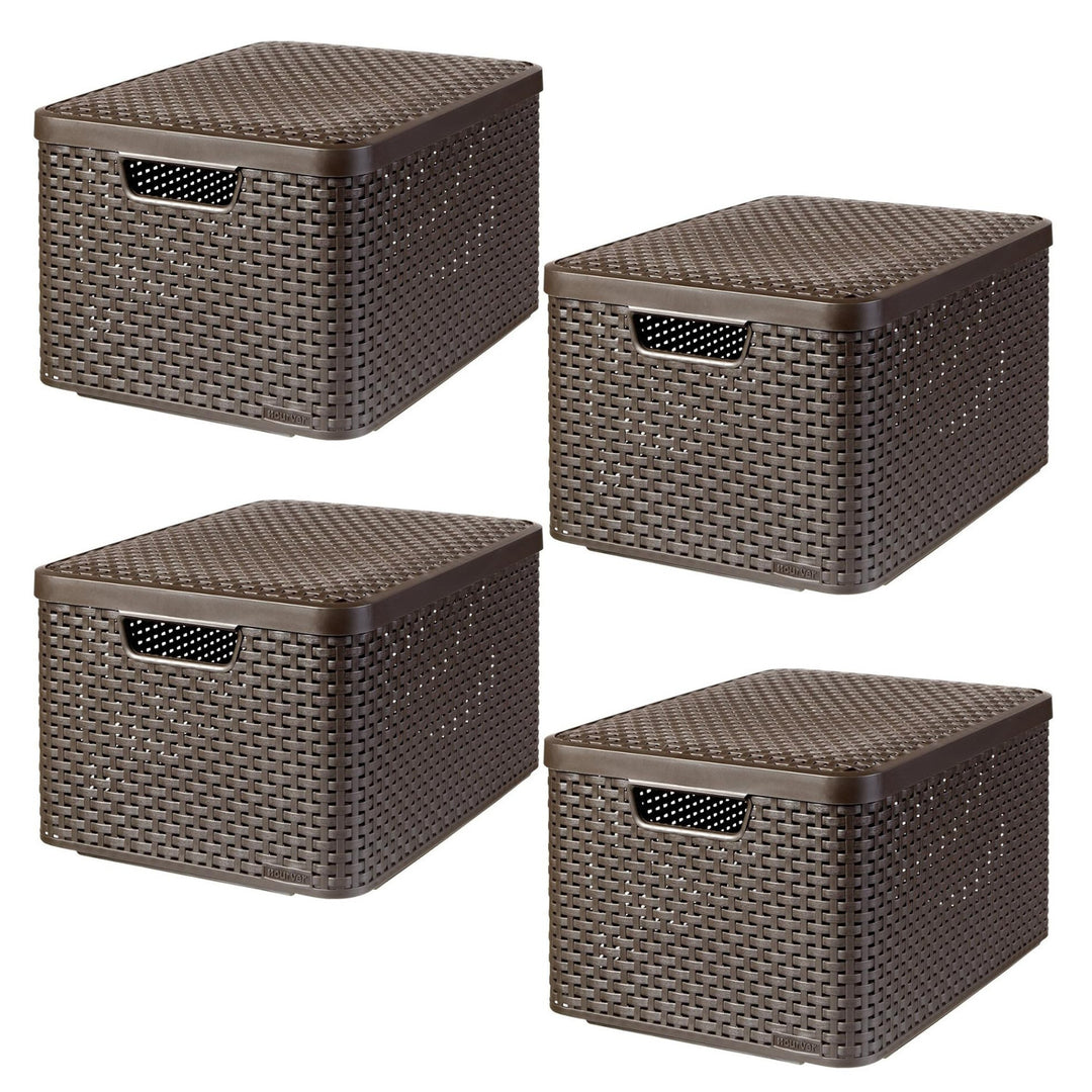 Кошница Curver, универсална, с капак, кафява, Rattan Style L, 4 броя