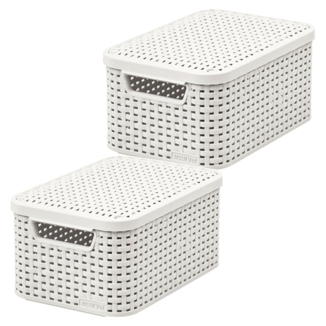 Кошница Curver, универсална, с капак, кремава, Rattan Style M, 2 броя