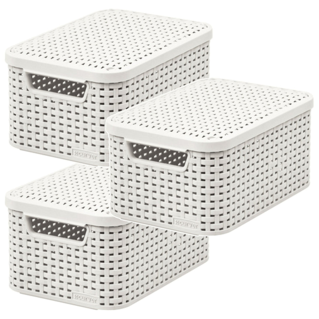 Кошница Curver, универсална, с капак, кремава, Rattan Style M, 3 броя